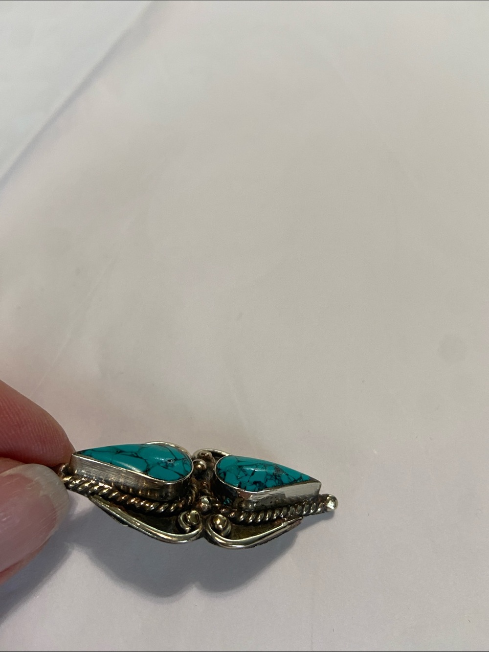 Tibetan Turquoise Teardrop Earrings in 925 Sterling Silver. - Picture 12 of 15